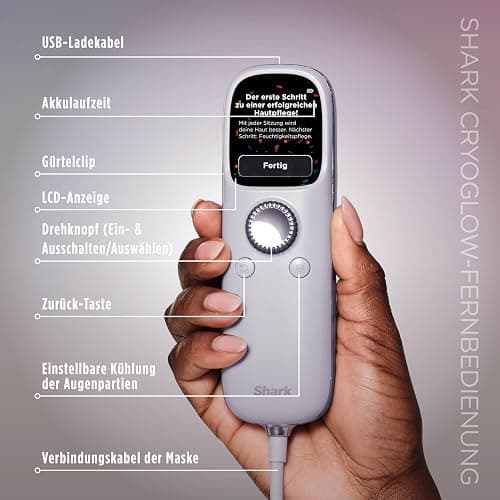 Shark CryoGlow LED Maske, Lichttherapie Maske, Kühlung der Augenpartie, Anti-Aging, Hautklärung, rote/blaue LED, Rotlichtlampe Gesicht, USB-C, Fernbedienung, Schönheitsgeschenke, Kühles Lila FW312EUPL thumbnail 11