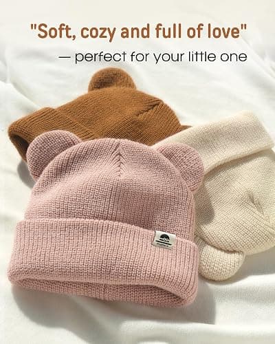 FURTALK Baby Beanie Winter Hat with Bear Ear for Infant Toddler Boys Girls Soft Knitted Skull Cap thumbnail 2