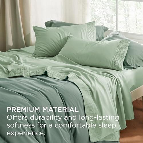 Bedsure Full Size Bed Sheets - 4 Pieces Soft Full Sheet Set - Breathable & Cooling - Hotel Luxury - Easy Care Polyester Microfiber Bedding for Women, Men, Sage Green thumbnail 5