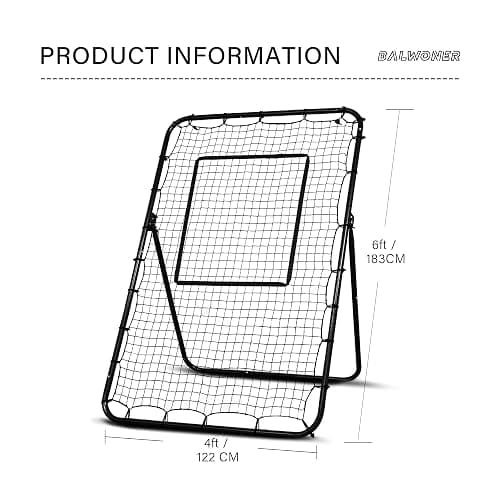 BALWONER 5 Angles Adjustable Pitch Back Baseball Softball Lacrosse Volleyball Soccer Rebound Bounce Back Net with Strike Zone thumbnail 7