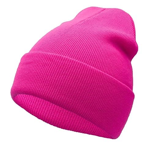 Unisex Knit Soft Warm Cuffed Beanie Hat Winter Camo Hats for Men Women - Neon Pink