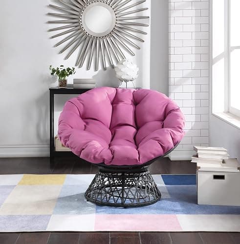 OSP Home Furnishings Wicker Papasan Chair with 360-Degree Swivel, Grey Frame with Purple Cushion thumbnail 5
