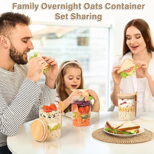 Overnight Oats Containers with Lids,4 Pack 18oz Overnight Oats Jars with Spoons,Salad Meal Prep Jar with Bamboo Lids for Chia Seed Pudding Salad Cereal Coffee Flour,Sourdough Starter Jar for Bread thumbnail 2