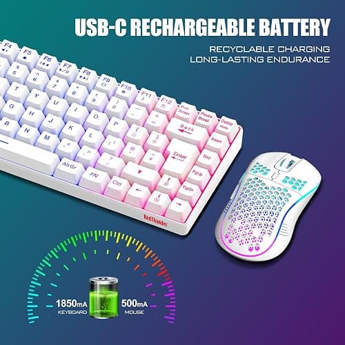 RedThunder K84 75% Wireless Gaming Keyboard and Mouse Rainbow Backlight UK Layout 85 Keys TKL Ultra Compact Mini Design Lightweight Honeycomb Gaming Mouse for PC Mac PS5 Xbox Office Gamers (White) thumbnail 5