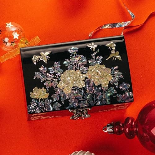 February Mountain Black Mother of Pearl Jewelry Box – Elegant Floral Butterfly Design, Luxury Christmas Gift for Women, Korean Art Keepsake Box thumbnail 6