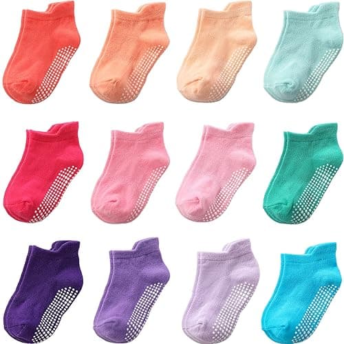 Aroveea Non Slip Grip Ankle Baby Socks 12 Pack for Toddler Boys and Girls Kids Infant Baby Cute Cotton Socks