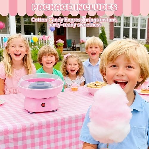 Cotton Candy Machine for Kids & Family, Mini Pink Vintage Cotton Candy Maker with 40 Sticks & Sugar Scoop, Ideal for Birthday Christmas Party Gifts thumbnail 2