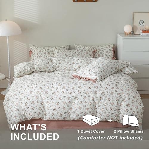 VM VOUGEMARKET Pink Flower Duvet Cover Set Twin 3 Pieces Girls Cottagecore Bedding Set 100% Cotton Peach Floral Comforter Cover with Zipper Closure,Vintage Country Bedding-68x86 Inch thumbnail 3