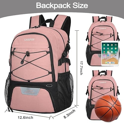 LARIPOP Basketball Backpack with Ball Compartment - Ventilated Shoe Pocket Fits US Size 15, Water Resistant 30L Sports Bag for Men Women Teen Athletes Practice Travel thumbnail 2