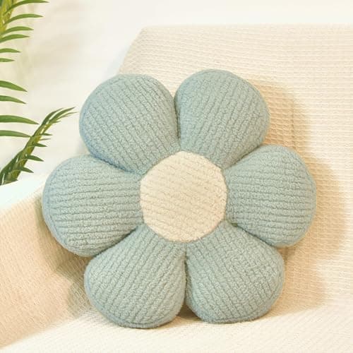 Flower Pillow 16" Sage Green Cute Daisy Decorative Throw Pillows for Bed | Daisy Shaped, Soft and Fluffy, Floor Cushion for Kids Girls, Back Cushion, Cuddling Pillow, for Bedroom Room Decor Aesthetic thumbnail 8