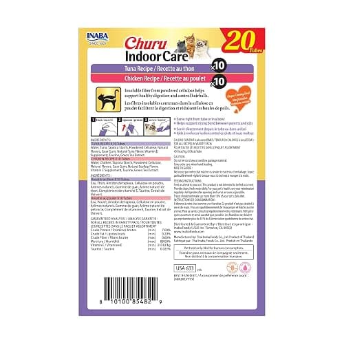 INABA Churu Indoor Care for Hairball Control, Functional Lickable Cat Treat with Taurine & Green Tea Extract, 0.5oz Each, 20 Tubes Total, Tuna & Chicken Variety thumbnail 7