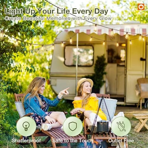 addlon 54(48+6) FT Solar String Lights Waterproof,Patio Lights Solar Powered with Remote & USB Port 15+1 LED Shatterproof Bulbs 3 Light Modes, Dimmable Solar Light for Camping Backyard Garden thumbnail 8