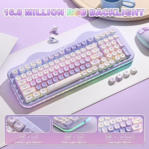YUNZII C98 Wireless Mechanical Keyboard with Number Pad,99 Key BT5.0/2.4G/USB-C Hot Swap Gasket Mount with PBT MOA Keycaps,Custom RGB,Cute Cake Keyboard for Win/Mac (Purple, Candy Linear Switch) thumbnail 7