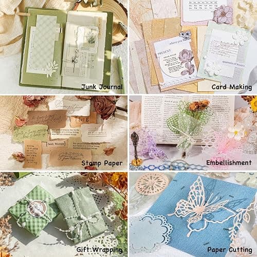 96 Sheets Textured Scrapbook Paper and Mesh Fabric Assorted Set - 6 Pack Mixed Special Paper for Scrapbooking Planner Bullet Junk Journal Supplies Mixed Media Collage Card Embellishments 3.9x5.5 Inch thumbnail 6