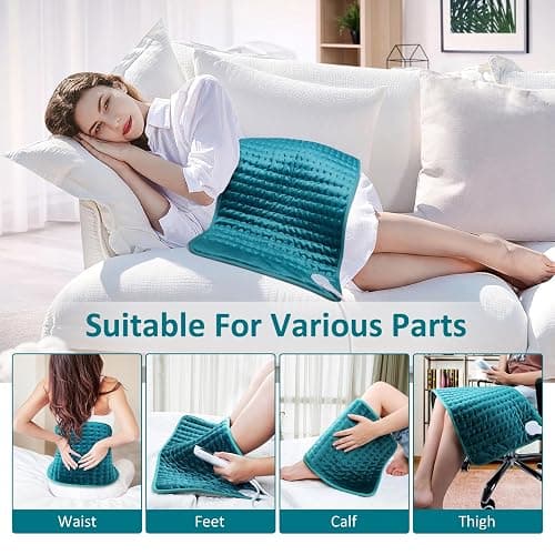 Electric Heating pad for Back/Shoulder/Neck/Knee/Leg Pain, Cramps and Arthritis Relief, 6 Fast Heating Settings, Auto-Off, Machine Washable, Moist Dry Heat Options, Extra Large 16"x30" - Blue Grey - 16"x30" thumbnail 7