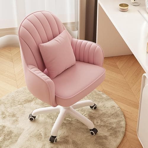 WXJHL Mid-Back Velvet Desk Chair, Height Adjustable Swivel Vanity Chair with Wheels, Rolling Accent Chair for Home Office, Bedroom, Living Room, Pink thumbnail 6