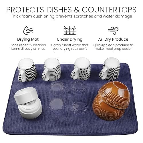 Bellemain XL Dish Mat Microfiber Dish Drying Mat, Super absorbent (Navy, 17" x 24") thumbnail 5