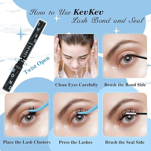 KevKev Lash Bond and Seal Lash Glue for Eyelash Extensions Lash Clusters Strong Hold Long Lasting 48-72 Hours Glue Individual Lash Glue Lash Bond and Seal Waterproof (5ml+5ml, Black Bond and Seal) thumbnail 5