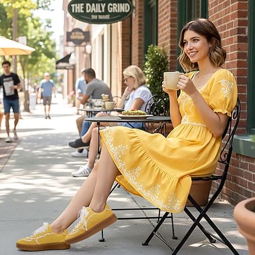 Vilanva Women's Lace Detail Fashion Sneakers Comfortable Casual Dress Sneakers with Retro Gum Sole Walking Trendy Footwear thumbnail 6