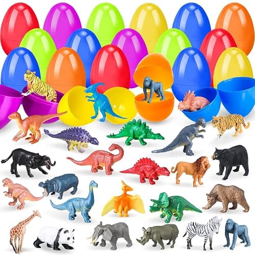 OCHIDO 24 Pack Prefilled Easter Egg With Animal Dinosaur Toy, Easter Basket Essentials Easter Basket Stuffers for Kids, Easter Egg Hunt Game, Easter Party Favor Classroom Rewards - Image 1