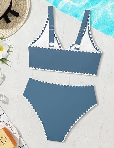 KANGKANG Girls Swimsuit Bikini Set Solid Color V-Neck Two Piece Bathing Suit with Chest Pad Adjustable Straps Swimwear 7-16T thumbnail 7