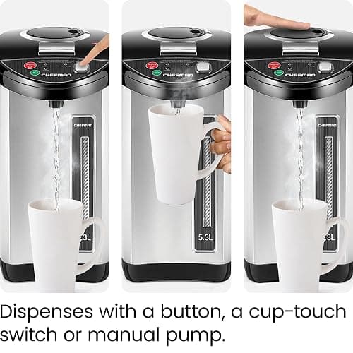 Chefman Electric Hot Water Pot Urn w/ Auto & Manual Dispense Buttons, Safety Lock, Instant Heating for Coffee & Tea, Auto-Shutoff/Boil Dry Protection, Insulated Stainless Steel, 5.3L/5.6 Qt/30+ Cups - 5.6 Quarts thumbnail 5