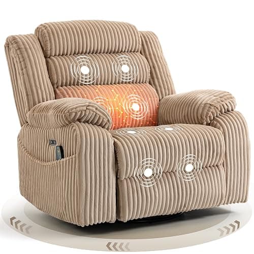 SINCRUMI Power Swivel Rocker Recliner Chair for Adults with Vibration and Heat, USB and Type-C Charging Port, Infinite Position, Electric Glider Rocking Chairs for Living Room, Nursery, Light Camel - Image 1