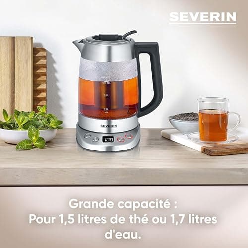 SEVERIN Bouilloire Eau et Thé, 1,7L, 3 000W, Filtre à thé, Température et Temps D'infusion Personnalisables, Verre/Inox, WK 3480 thumbnail 3