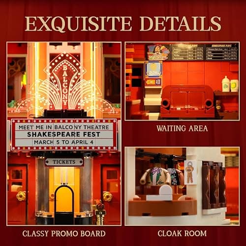 FUNWHOLE Balcony-Theatre Lighting Building-Bricks Set - City Town Creator House LED Light Multi-Form Modular Collectible Display Kit 2445 Pcs for Adults and Movie Lovers thumbnail 4