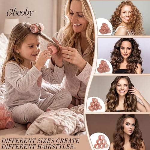 obeoby 4 Sizes Hair Rollers for Women Brown Self-Grip Curler Set with Clips | (25, 36, 48, 60mm) Jumbo Large Big Small Plastic for Long Short Curly Bangs Heatless Styling Accessories Home Travel Gifts thumbnail 4