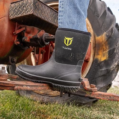 TIDEWE Rubber Boots for Men, 5.5mm Neoprene Insulated Rain Boots with Steel Shank, Waterproof Mid Calf Hunting Boots, Sturdy Rubber Work Boots for Farming Gardening Fishing thumbnail 3