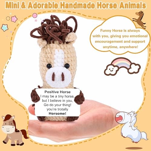 JoycuFF Mini Horse Graduation Gifts, Crochet Animal Positive Emotional Support Gift, 2026 Graduation Gifts, Birthday Gifts Women Daughter Friend Crochet Horse thumbnail 3