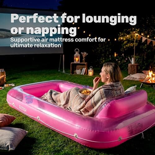 SLOOSH Inflatable Tanning Pool Lounger Float, 70" x 46" Pool Floats Adult with Pillow, 4 in 1 Suntan Tub Raft Floatie,Sunbathing Bed Lounge for Water Blow Up Kids Ball Pit Party Gifts, L-Pink thumbnail 7