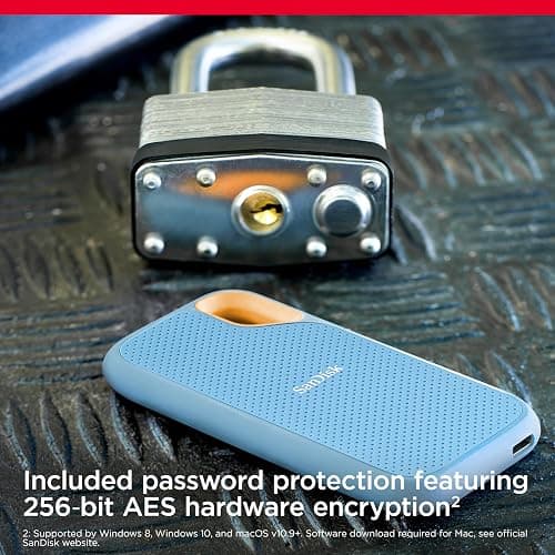 SanDisk 1TB Extreme Portable SSD - Up to 1050MB/s, USB-C, USB 3.2 Gen 2, IP65 Water and dust Resistance, Updated Firmware, Sky Blue - External Solid State Drive - SDSSDE61-1T00-G25B thumbnail 7