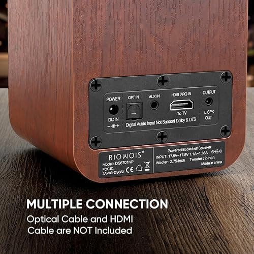 RIOWOIS Powered Bluetooth Bookshelf Speakers, 40W Record Player Speakers with 2.75 Inch Woofer, Stereo Speakers with Optical/AUX/TV-ARC Connection for Turntable, No Receiver or Amplifier Required. thumbnail 6