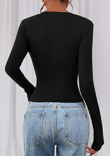 PRETTYGARDEN Womens Long Sleeve T Shirts 2025 Fall Trendy Deep V Neck Slim Fit Basic Crop Tops Casual Going Out Top thumbnail 5