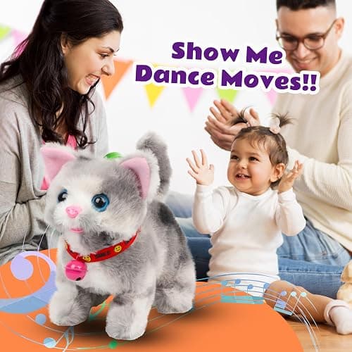 Cuteoy Walking Grey Cat Stuffed Animal Talking Wagging Nodding Educational Plush Kitty Toy Electric Interactive Animated Plushies for Girls Boys Birthday, 7" thumbnail 6