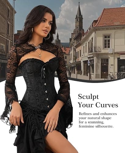 Vrapo Bustier Corset Top for Women | Overbust Lace Up Waist Cincher Shapewear Lingerie thumbnail 2