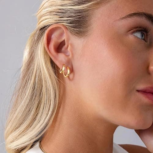 micuco 3 Pairs Small Hoop Earrings Set for Women, 14K Gold Plated Huggie Hoop Earrings for Men, Tiny Cartilage Hypoallergenic Earring Set thumbnail 2