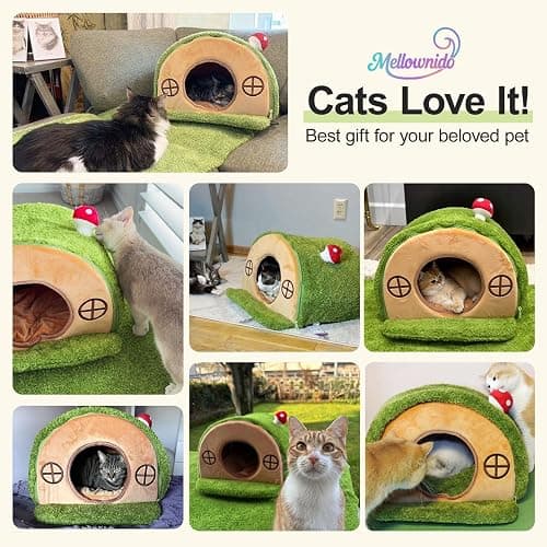 Mellownido Cat House for Indoor Cats - Cute Cat Bed Cave, Tree Hole Cat Bed Tent for Kittens and Small Medium Pets with Removable Washable Cushion & Anti-Slip Bottom, Enclosed Kitten Bed Hideaway thumbnail 4