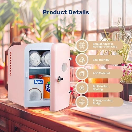 YSSOA 4L Mini Fridge with Observation Window, Portable Warmer & Cooler Six 12oz Cans Compact Refrigerator, 100% Eco Friendly and Freon-Free, Pink thumbnail 4