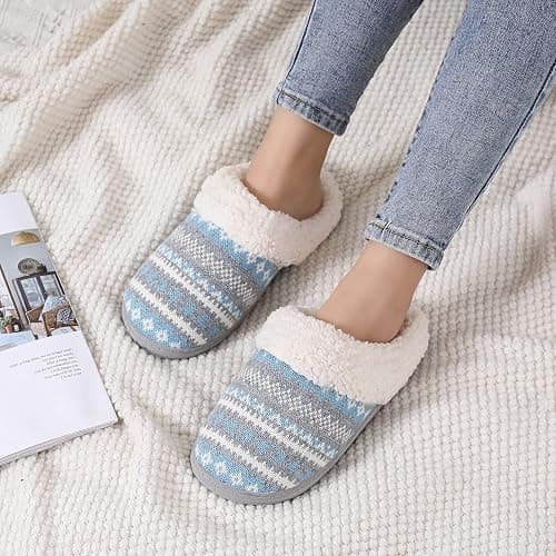 Evshine Warm Knit House Slippers for Women Comfy Wool-Like Lined Chenille Slippers with Memory Foam and Indoor Outdoor Soles thumbnail 2