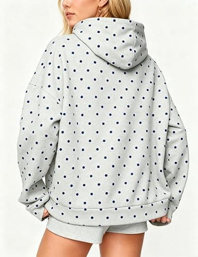 HOCANDY Women Polka Dot Hoodie Oversized Fleece Hooded Sweatshirt Long Sleeve Drop Shoulder Graphic Print Hoodies with Pocket thumbnail 2