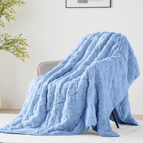 Uttermara Weighted Blankets for Adults Queen Size, 15lbs 60x80 inches | Warm Cozy Sherpa; Soft Plush Jacquard; Machine Washable; Filled with Glass Beads; Heavy Throw for Sleep and Calm; Blue - Image 1
