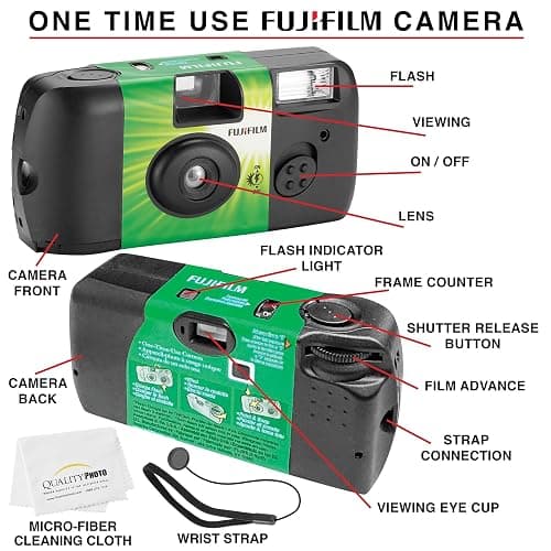 Fujifilm QuickSnap Flash 400 Disposable 35mm Camera (1 Pack) Bonus Hand Strap + Quality Photo Microfiber Cloth thumbnail 2