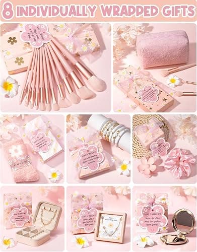 Christmas Gifts for Tween & Teen Girls - 8 PCS Birthday Gifts Basket Teen Girls Trendy Stuff w/ Fun Task Tags Make up Brushes & Bag, Empower Advent Calendar Wrapped Gifts Box for Daughter Niece Sister thumbnail 3