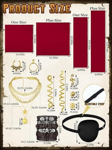Fourluoo 31 Pieces Pirate Costume Women Rave Accessories Pirate Hat Head Scarf Sash Belt Necklace Earrings for Cosplay Party thumbnail 3