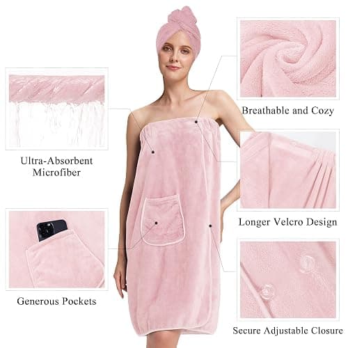 PJGGZ Towel Wrap for Women, Three Adjust Clasps Closure Bath Wraps After Shower Spa Sauna Bathrobe(Available in Plus Size) thumbnail 4