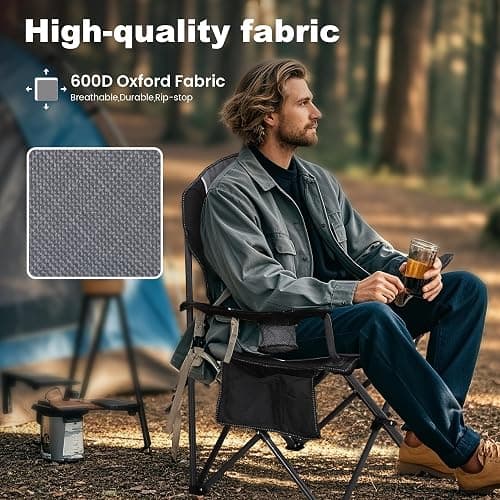 LET'S CAMP Oversized Outdoor Folding Camping Chair, 2 Pack Heavy Duty Arm Chairs with Cup Holder and Storage Bag, 350 LBS Weight Capacity, Grey thumbnail 3