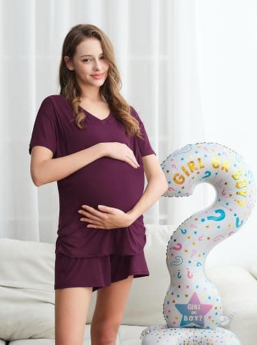 DANSHOW 3 Piece Maternity Nursing Pajamas Set Postpartum Pjs Breastfeeding Sleepwear, Adjustable Waistband thumbnail 6